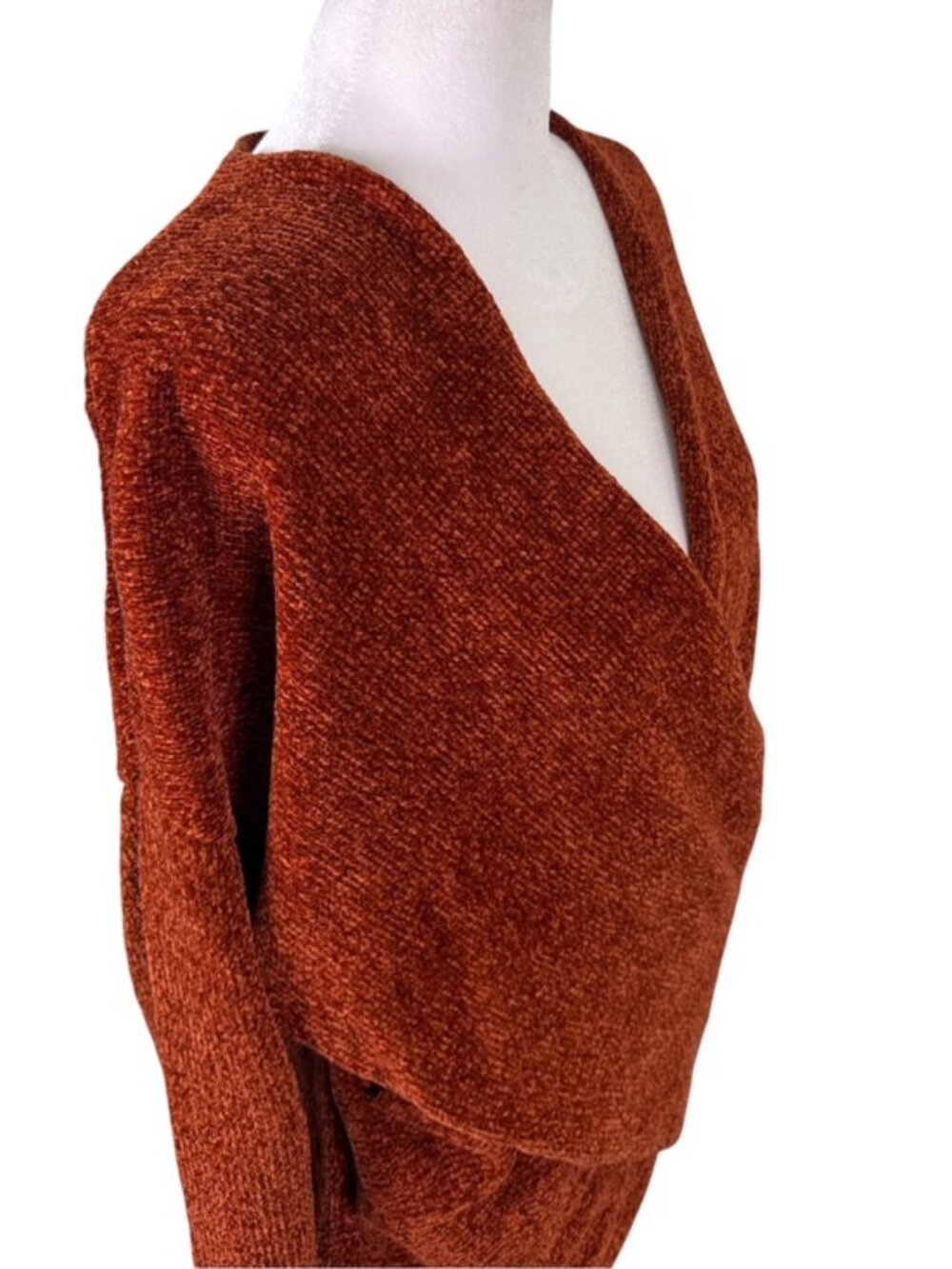 All In Favor Rust Chenille Faux Wrap Sweater Medium Soft Cozy Pullover - Picture 4 of 12